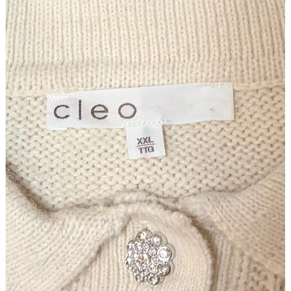 Cleo XXL Cream Cable Knit Collared Sweater with Rhinestone Buttons - Picture 8 of 9